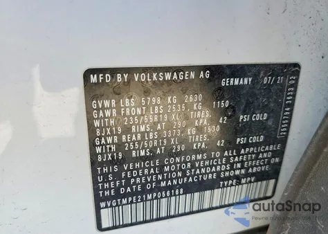 2021 Volkswagen Id.4 Pro S z USA, uszkodzony, nr VIN WVGTMPE21MP056168